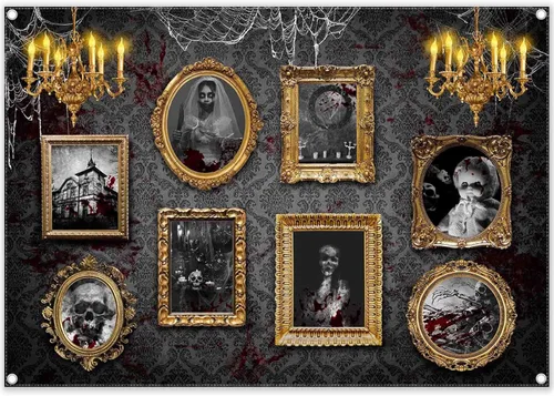 ZTHMOE Telón de fondo de fotografía de casa embrujada de Halloween de 7 x 5 pies, marco de fotos gótico de terror, telaraña aterradora, decoración