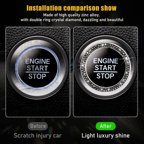Vista 3 de 2 anillos de decoración de arranque de motor de automóvil con diamantes de imitación de doble cristal, calcomanía brillante para botón de arranque