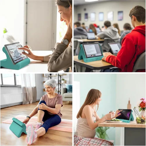 Vista 8 de Soporte universal multiángulo para tableta, soporte suave con soporte de teléfono negro para regazo, rodilla, sofá y cama, compatible con iPad Pro