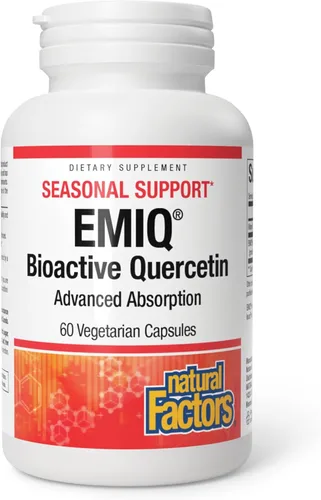Natural Factors Bioactive Quercetin EMIQ - Suplemento de apoyo inmunitario con vitamina C - Quercetina para la salud respiratoria superior y del