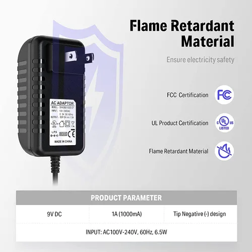 Vista 4 de Donner DPA-1 adaptador de suministro de energía de 9 V CD 1 A a pedal, punta negativa, cadena de cables con 5 conexiones para efecto de pedal.