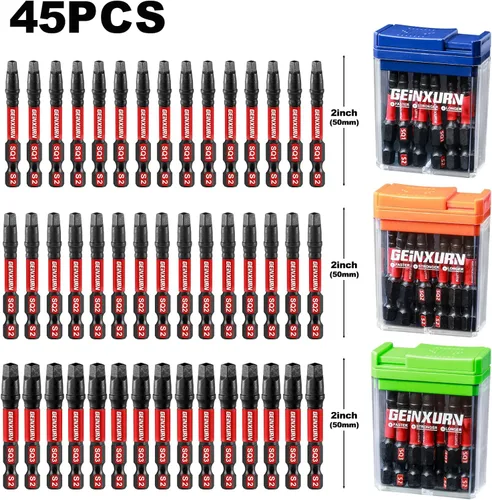 Vista 2 de Juego de brocas de impacto cuadrado Geinxurn, 45 piezas 2" magnéticas (SQ1/SQ2/SQ3) S2 de acero bits multi-conductor con caja de almacenamiento