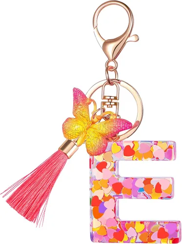 Coloridos llaveros con letras iniciales para mujeres y niñas con borla de mariposa, dije para bolso, bolsos, mochilas