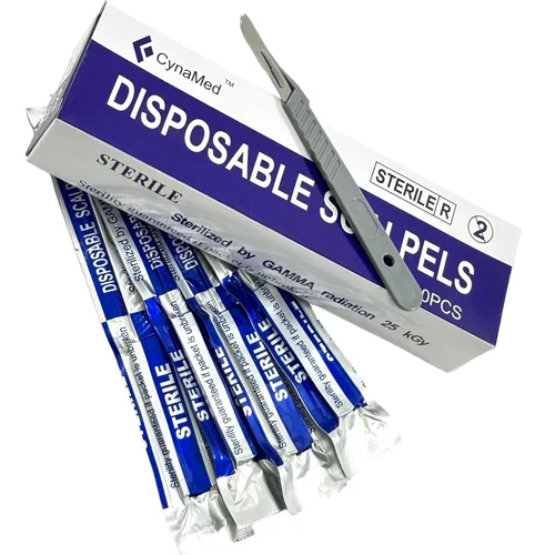 Vista 9 de Bisturíes desechables estériles (paquete de 10) - Cuchillas de acero de alto carbono tamaño #10 con mango de plástico para dermaplaning