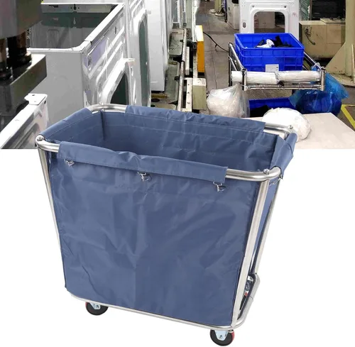 Vista 2 de Carrito de lavandería comercial, cesta industrial con ruedas para ropa sucia, carrito de camiones con cesta de acero inoxidable resistente