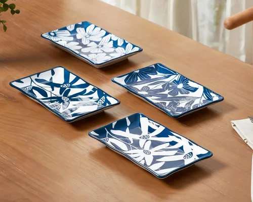 Vista 6 de ONEMORE Juego de 4 platos para aperitivos, platos pequeños de 7.5 pulgadas, platos rectangulares de porcelana para ensalada de postre, sushi, platos