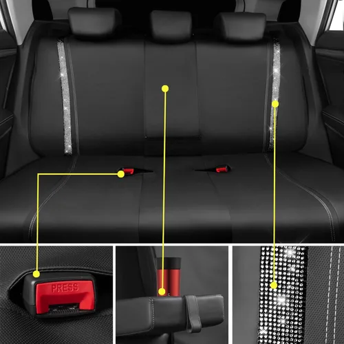 Vista 3 de CAR PASS - Funda trasera para asiento de banco con diamantes y cuero, impermeable, con diamantes brillantes, ajuste universal, con tiras de cristal