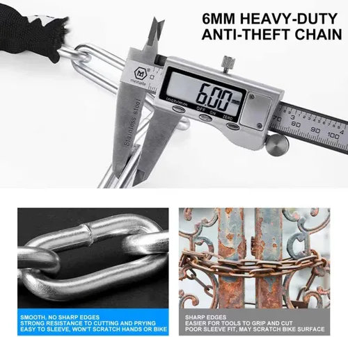 Vista 2 de Venzio Candado de cadena para bicicleta, 3 pies (35.433 in) resistente antirrobo con 2 llaves, cadena de acero de 0.236 pulgadas de grosor, funda