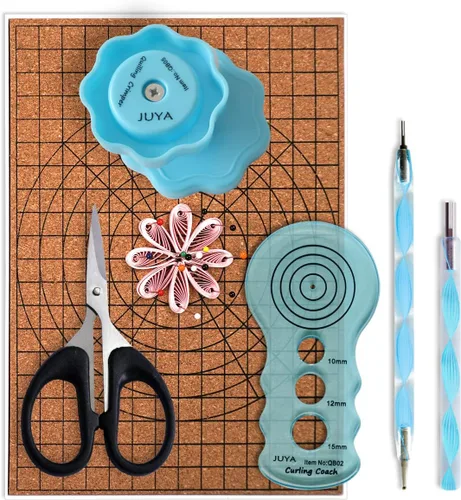 Vista 4 de Kit de papel Quilling 960 tiras con 14 herramientas, juego azul, 0.118 in Tiras de 21.3 in; 36, 24 y 12 surtidos de colores; herramienta