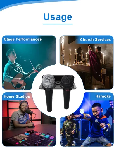 Vista 8 de Soporte para micrófono múltiple para colgar micrófonos dinámicos, con cable e inalámbricos, soporte de micrófono doble, acolchado de goma/montado