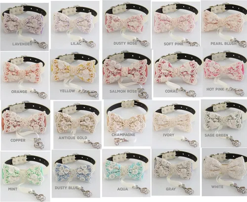 Vista 3 de Collar de pajarita de rubor de perlas, propuesta para portador de anillos de perro collar ajustable M XXL, collar de encaje de elegancia rústica