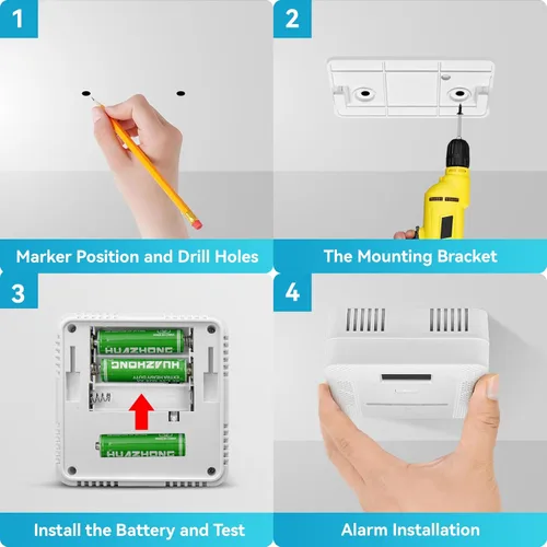 Vista 9 de Detector de humo, detector de monóxido de carbono, alarma de incendio y CO 2 en 1, funciona con pilas, detector de gas de monóxido de carbono