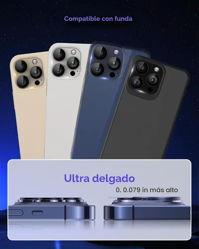 Vista 8 de Protector de lente de cámara compatible con iPhone 17 Pro Max [cobertura completa] Pantalla de vidrio templado 9H, cubierta de cámara con purpurina