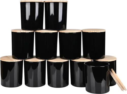 Vista 51 de SHOWIN Tarros gruesos para hacer velas, 12 unidades, tarros vacíos de 7 onzas con tapas de madera para hacer velas, contenedor de muestra, Navidad