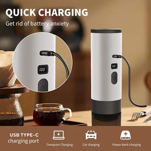 Vista 8 de RQUOIRE Cafetera portátil 3 en 1, máquina de café expreso, cafetera de viaje autocalentable compatible con cápsulas NS, DG y café molido, pequeña