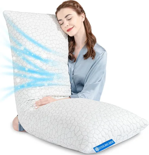 Vista 14 de Almohada refrescante tamaño estándar, 1 paquete, almohadas de cama ajustables para dormir, almohadas de espuma viscoelástica trituradas de lujo