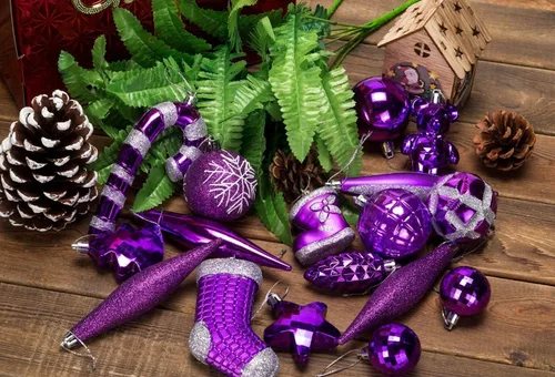 Vista 3 de 54 adornos navideños surtidos para decoración de árbol en caja de regalo (púrpura, caja de regalo)