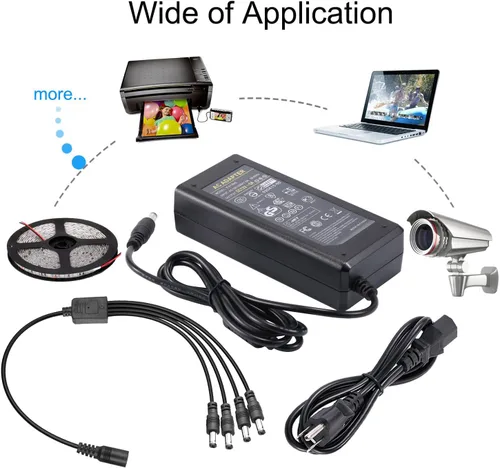 Vista 7 de Adaptador de corriente de 12 V, 5 A, 60 W, convertidor COOLM AC 100V-240V, CC 12V/5A, cargador de fuente de alimentación de cámara CCTV