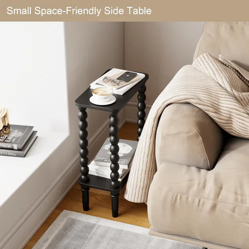 Vista 4 de Veegle Mesa auxiliar estrecha, mesa auxiliar pequeña con estante de almacenamiento, mesas de centro pequeñas de 2 niveles para sala de estar