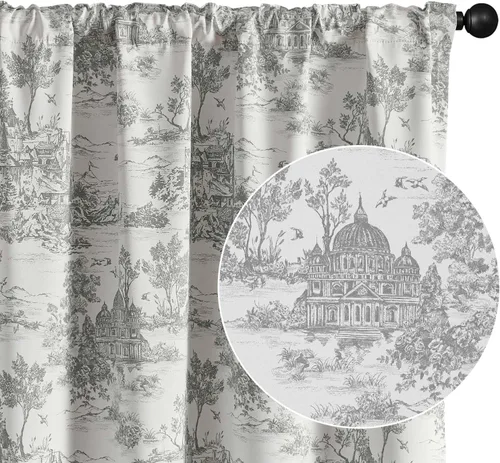 Vista 19 de jinchan Cortinas Opacas Florales 95% de 63 Pulgadas de Largo, Cortina Opaca con Flores Impresas Azules para Dormitorio con Bolsillo para Varilla
