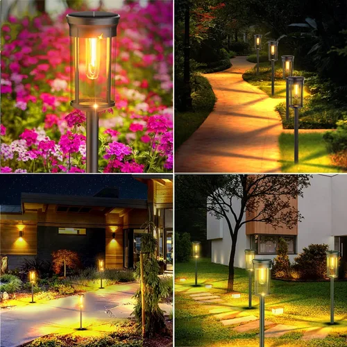 Vista 4 de Luces solares para caminos al aire libre, paquete de 8 luces para exteriores, impermeables, encendido/apagado automático, luces solares
