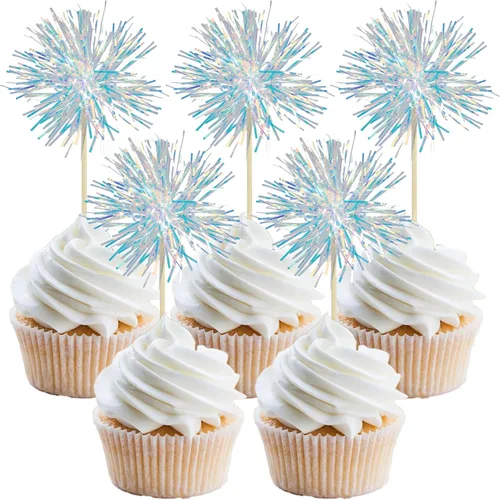 Vista 40 de Gyufise - 30 piezas de fuegos artificiales de papel de aluminio para cupcake, oropel brillante para decoración de pastel, cócteles, cumpleaños, boda