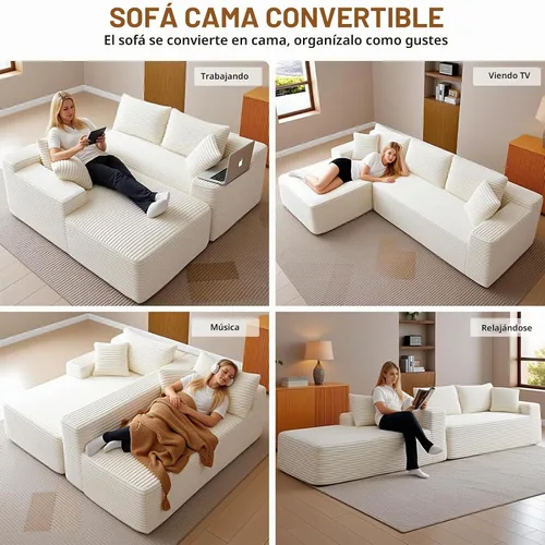 Vista 5 de Sofá modular Cloud de 97 pulgadas, moderno sofá deshuesado con diván, asiento profundo, sofá modular en forma de L, sofás de espuma de pana
