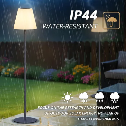 Vista 7 de Lámpara de pie para exteriores recargable por USB y solar Regulable RGB Blanco cálido LED para jardín Patio Redondo Base de 59 pulgadas Gris