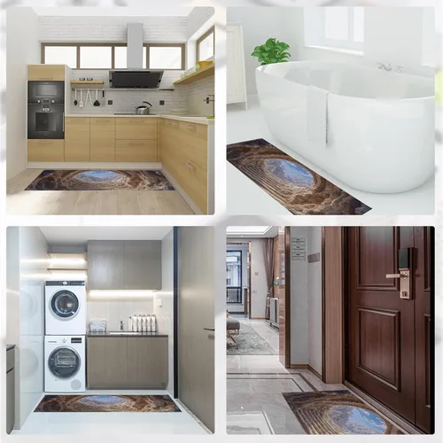 Vista 7 de Kitchen Mats for Floor 2 Piece Set 3D Rock Cave Non Slip Kitchen Rugs Washable Retro Architecture Floor Mats Brown Area Rug Runner for Hallway