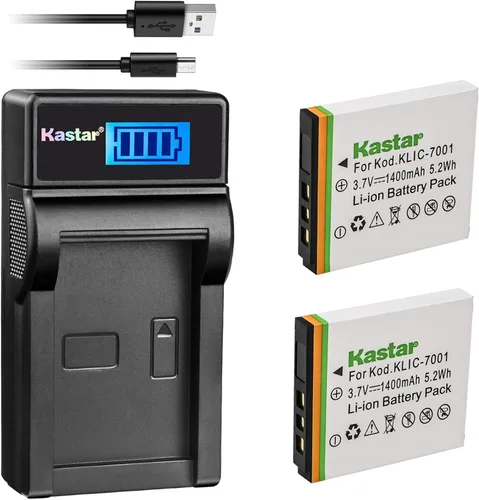 Kastar Batería (X2) y cargador LCD delgado para Kodak KLIC-7001 y Kodak EasyShare M320, M340, M341, M753 Zoom, M763, M853 Zoom, M863, M893 es,