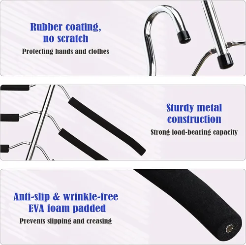 Vista 2 de Perchas de ropa que ahorran espacio, 2 paquetes de brazo oscilante antideslizante acolchado percha de 5 capas de acero inoxidable resistente suéter