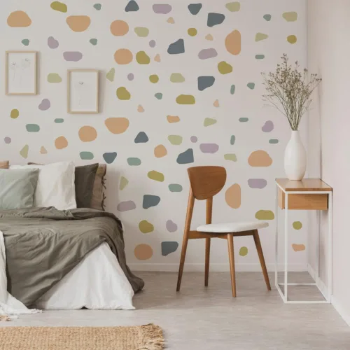Vista 7 de Runtoo - Calcomanías de pared de puntos de colores estilo boho, pegatinas de pared modernas y abstractas, círculos adhesivos para ventanas