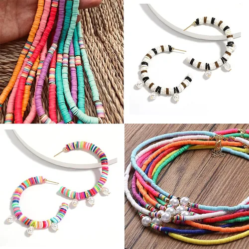 Vista 3 de 3000 cuentas de arcilla planas redondas de polímero de vinilo Heishi cuentas planas redondas de polímero cuentas planas de arcilla para hacer joyas