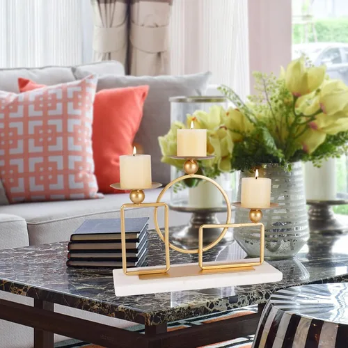 Vista 9 de Gold Candle Holders for Pillar Candles with Marble Base 3 Arms Metal Candelabra Candle Holders Gold Home Decoration Elegant Candle Stand for Table