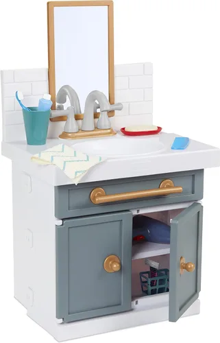 Little Tikes First Bathroom Sink with Real Working Faucet Pretend Play for Kids, 12 Bathroom Accessories, Interactive Unique Toy Multi-Color, Ages