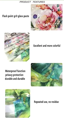 Vista 4 de Película decorativa para ventana, película de privacidad esmerilada sin pegamento, película de puerta de vidrieras, bandera estadounidense