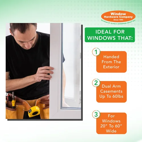 Vista 3 de EntryGard - Manivela de ventana de 4-7/16 pulgadas 20810 Serie Nº 15 de doble brazo Reemplazo de manivela de ventana E-Gard, mano izquierda