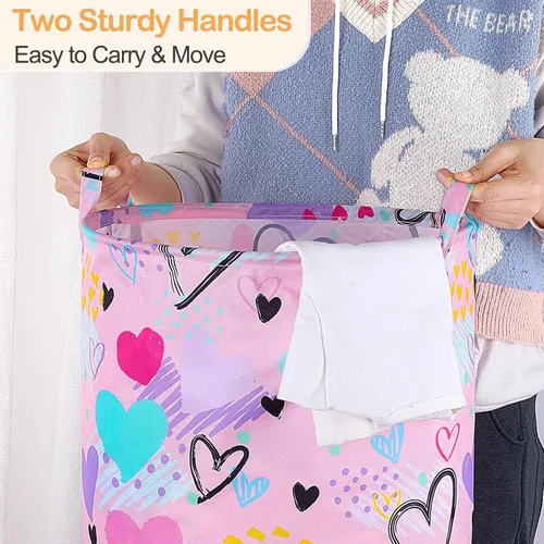 Vista 3 de Beinou Cesta de lavandería para niños, 43.3 L, impermeable, plegable, de lona, con asas, para dormitorio de niños, ropa de guardería