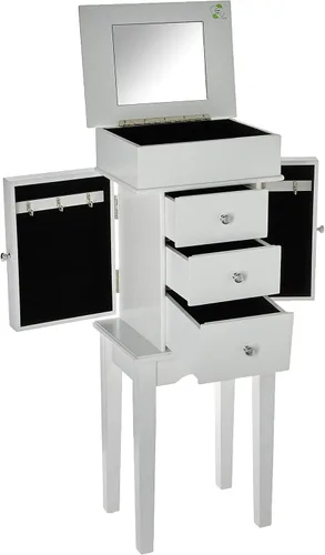 Vista 3 de Uniware Elegante armario de madera con 4 cajones, espejo y patas, color blanco