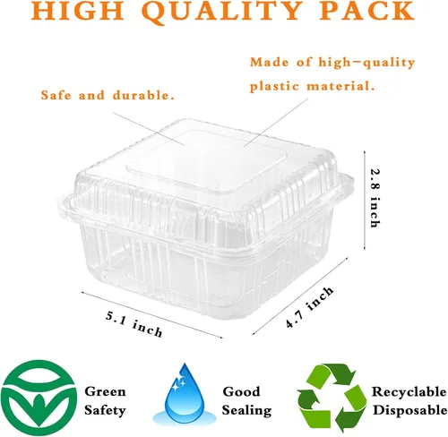 Vista 2 de OJYUDD 100 recipientes de plástico transparente con tapas, recipientes de plástico con bisagras para llevar, bandeja de comida para llevar