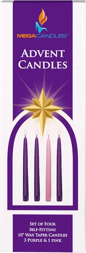 Vista 4 de Mega Candles Juego de 4 velas de adviento de Navidad sin perfume, velas autoajustables con núcleo de color sumergido a mano de 10 pulgadas x 7/8