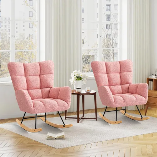 Vista 20 de Furniliving Mecedora tapizada para cuarto de bebé, mecedora tapizada, moderna, con asiento acolchado, silla de lectura con respaldo alto, cómoda