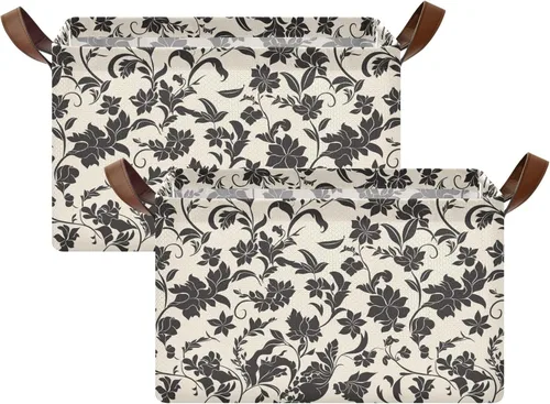 Vista 2 de Victorian Hand Sketch Flowers Large Storage Baskets Storage Containers with Handles Book and Clothes Living Room for Organizing Closet Shelf cajas