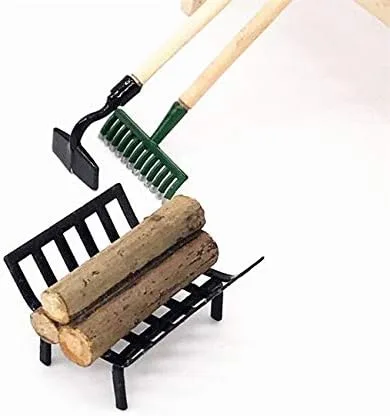Vista 2 de EatingBiting 1:12 Casa de muñecas Muebles en miniatura Jardín Césped Chimenea Metal Leña Rack Metal Rack con leña para sala de estar