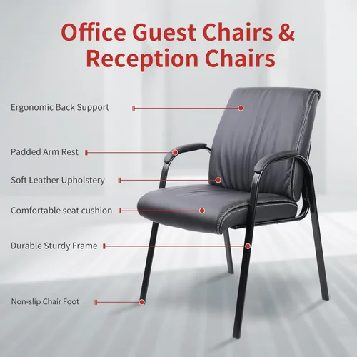 Vista 4 de CLATINA Sillas de sala de espera, silla de invitados de oficina y recepción, sillas de cuero para sala de conferencias, silla lateral sin ruedas