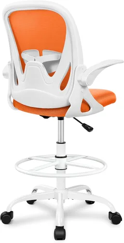 Vista 13 de Primy Silla de Dibujo Técnico Silla de Oficina Alta con Reposabrazos Abatibles Silla Ejecutiva Ergonómica de Computadora para Escritorio de Pie