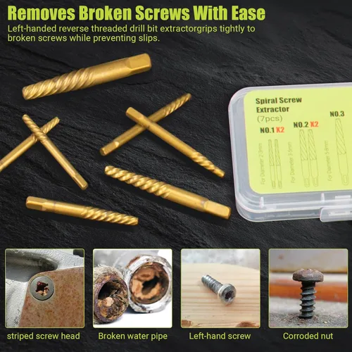 Vista 4 de Juego de extractor de tornillos dañados, juego de 7 piezas de extractor de pernos fácil de quitar para quitar fácilmente pernos rotos, tornillos