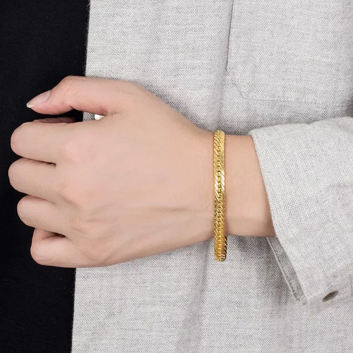 Vista 4 de H&Beautimer Pulsera de plata de ley 925 de plata de ley plana para hombre, de oro de 0.236 in-7 "8" 9 pulgadas, brazalete de eslabones sólidos