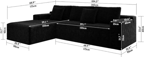 Vista 2 de 104.3 Inch Modular Sectional Couch Sofa with L-Shape Chaise, Modern Cloud Couch with Deep Seat, Upholstered Convertible Sectional Sofa for Living
