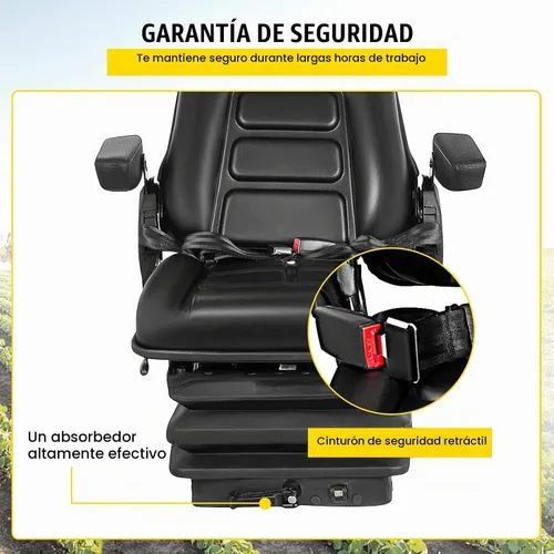 Vista 4 de VEVOR Asiento de suspensión con respaldo ajustable, reposacabezas y reposabrazos, asiento de carretilla elevadora con rieles deslizantes, plegable